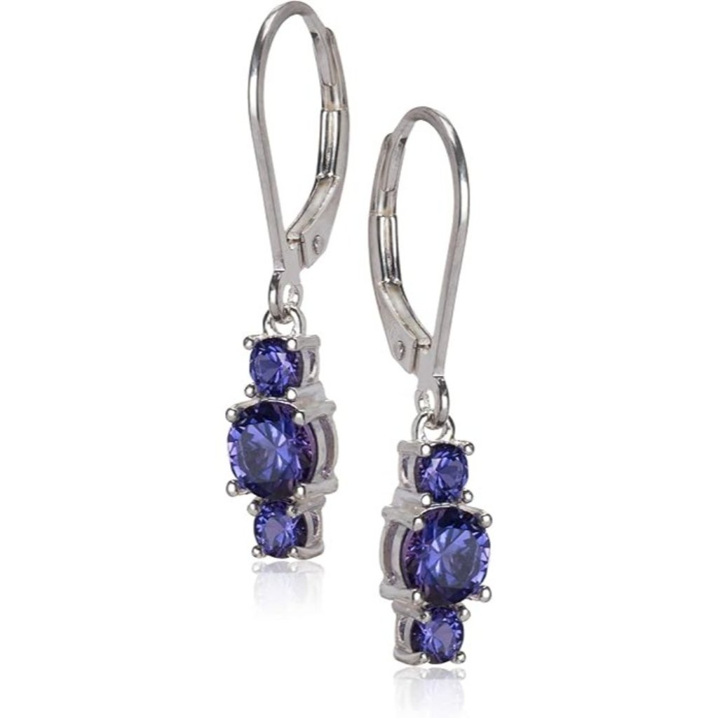 Created Alexandrite Sapphire,June Sterling Silver Birthstone Dangle Earrings